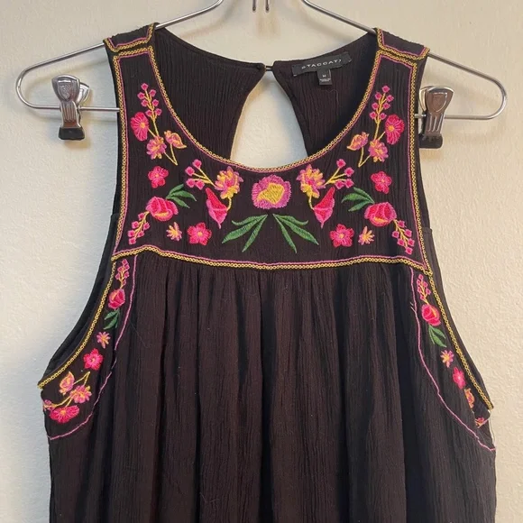 Staccato Dress sz M Black with Floral Embroidered details - Picture 3 of 6